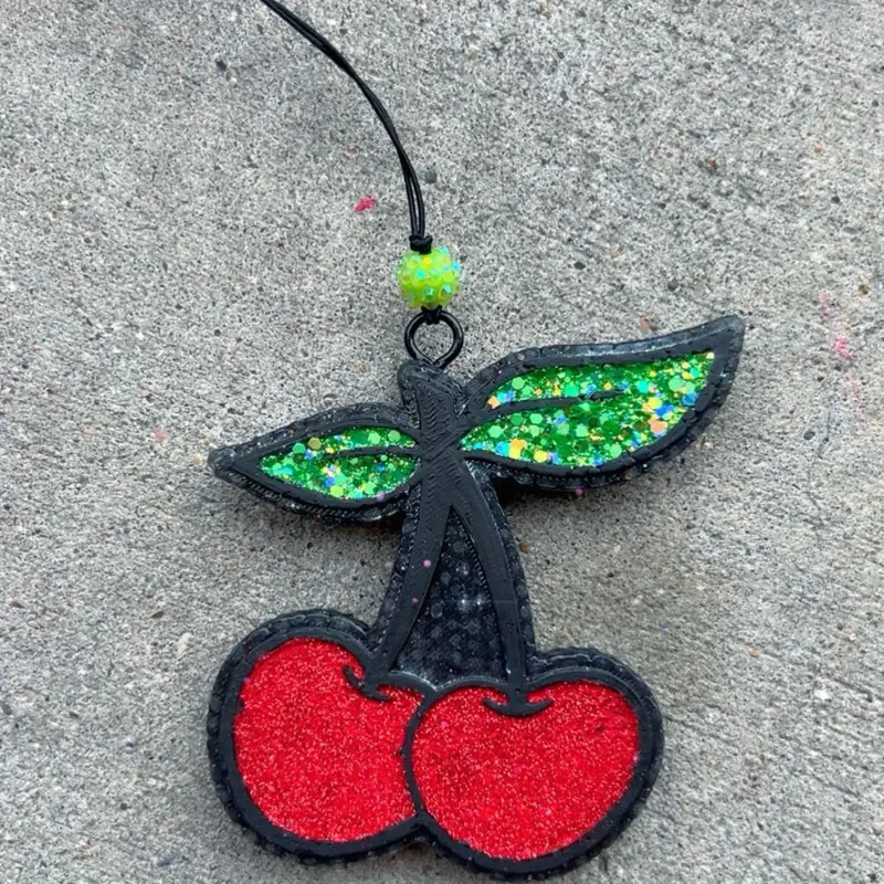 Cherry Car Air Freshener with Glittery red Cherries and Green Leaves for Fresh Scent