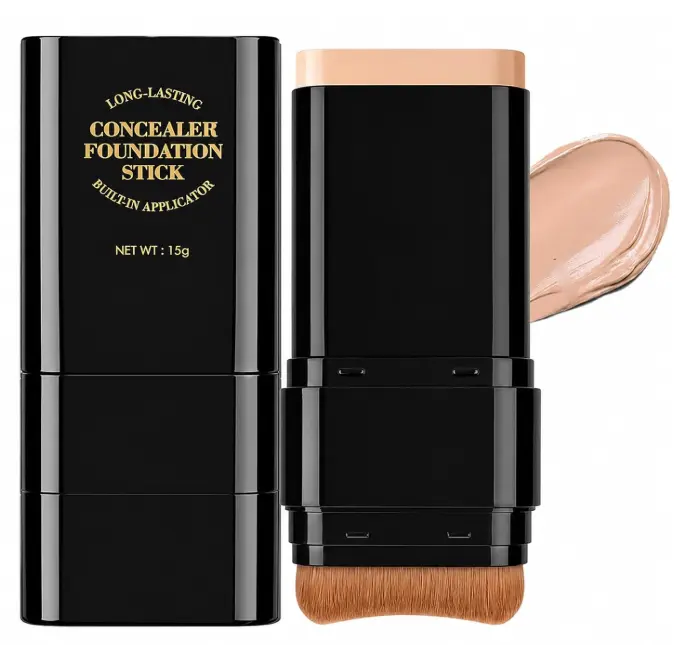 2 in 1 Dual-Ended Foundation Stick, Contour Concealer Stick with Brush Waterproof Long-Lasting Korean Style Face Makeup
