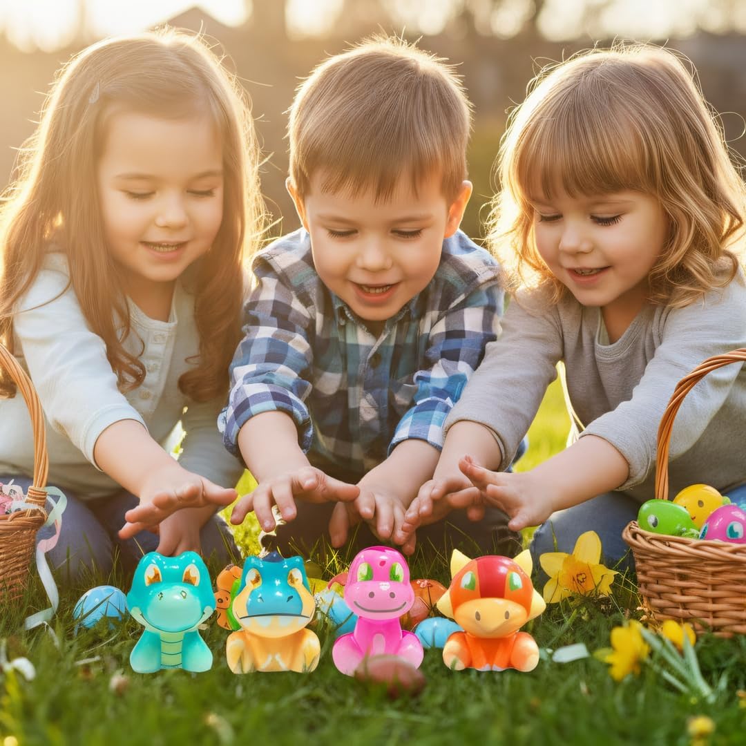 24 Pack Prefilled Easter Eggs with Dinosaur Squishy Toys Easter Basket Stuffers for Kids, Egg Fillers, Party Favors, Classroom Prizes, Easter Hunt Supplies for Boys & Girls