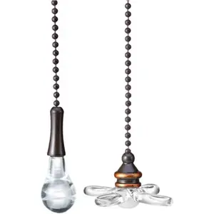 Ceiling Fan Pull Chain, Pack of 2 Ceiling Fan Cords with 6 Inches Fan Pulls Set with Connector (ORB, Light Bulb and Fan)