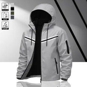 Men's double-strip reflective hooded racing jacket, light windproof fabric, zipper pocket, street function wind, daily commuting adaptation, trendy personality Coats Casual Long Sleeve Striped