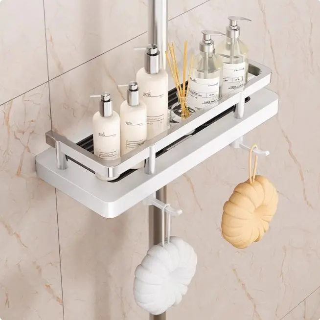 Shower cabinet storage rack, no-drill bathroom rod tray, household storage basket, hanging rack, plastic toilet rack
