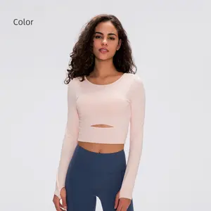 2026 New Model Sports Long Sleeve T-Shirt with Chest Pads Fashionable Short Style Slim Fit Yoga Top for Women Neutral Color Ideal for Outdoor Running