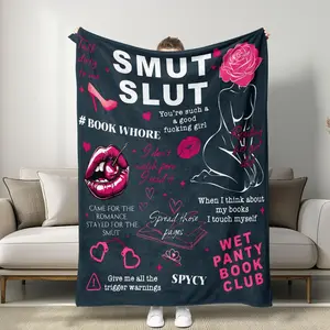 Sexual literature-themed flannel blanket, bold fashion style and obscene slogan, soft skin-friendly fabric as bedroom decoration for book lovers, slogan printed blanket