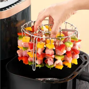 2026 Newest Air Fryer Kebab Rack, 24 Stainless Steel Skewers With Vertical Stand & 30-Piece Skewer Set, Round Hook Skewer Holder For Home Kitchen Grilling, Barbecue Utensils, Barbecue Accessories, Kitchenware
