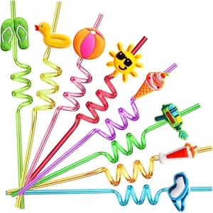 24 Crazy Silly Drinking Straws for Kids, with 2 Cleaning Brushes, Perfect for Beach Pool Summer Birthday Party Supplies Decorations, Bulk Prizes and End of Year Student Gifts