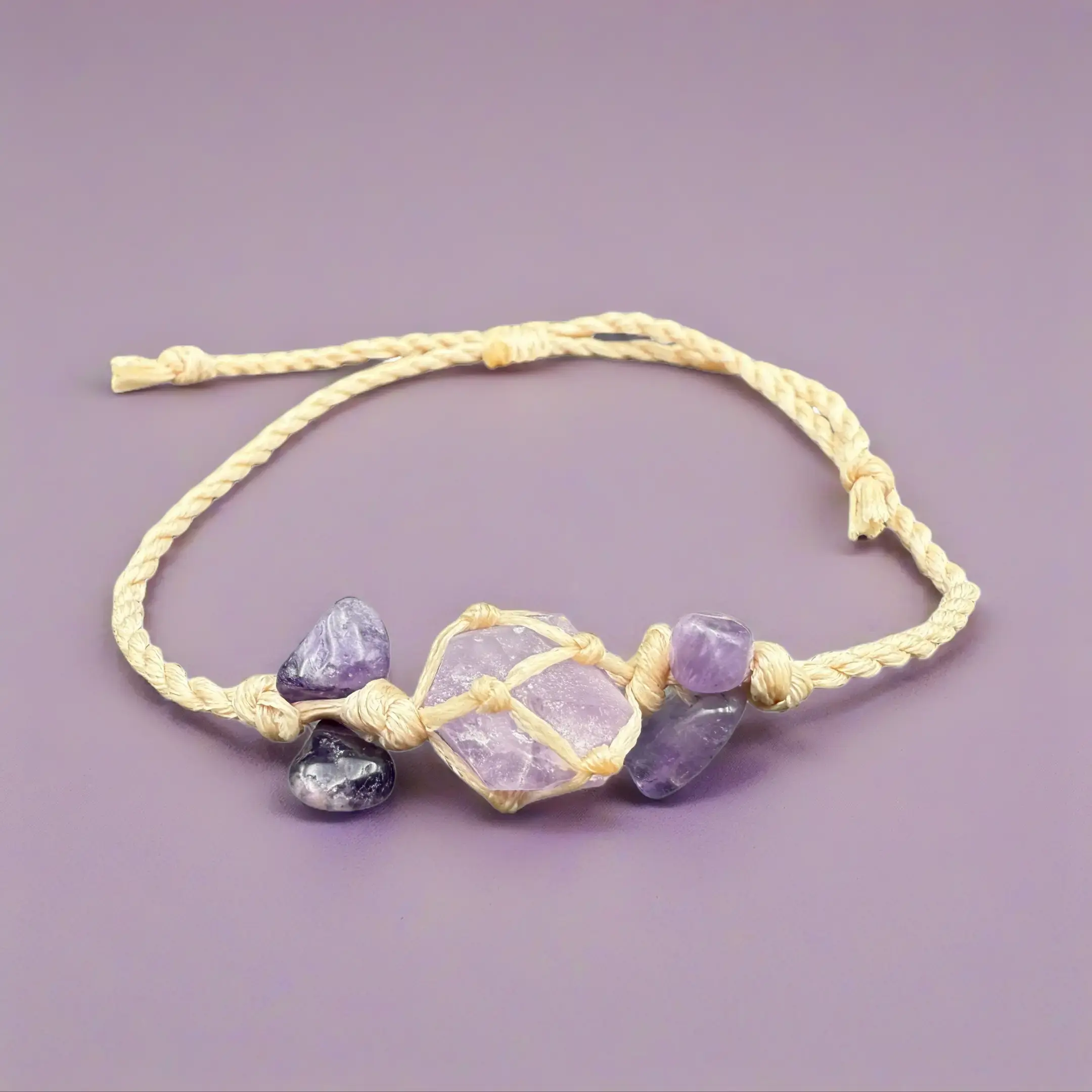Amethyst Fairy Bracelet Handwoven Crystal Healing Jewelry with Amethyst Crystals for Healing Properties and Fairy Aesthetic