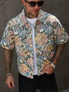 Men's Woven Fabric Floral Casual Shirt, Spring & Fall Fitted Design, Perfect for Daily Wear, Street Style, Home Outing, Holidays