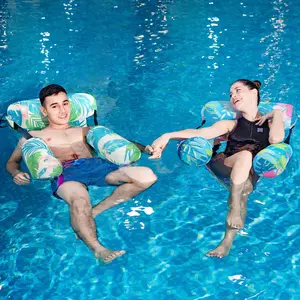WERNNSAI 2 Pack inflatable pool lounge with CUP-HOLDER, Floating Lounge Chair with Tropical Leaf Design, Heavy Duty PVC Oxford Cloth, Adjustable Straps, Pool Floaties Pool Floaters, Summer Pool Party Beach Lake Vacation Gifts Father‘sDay Weekend