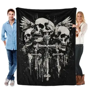Skull Cross Y2K Goth Alt Grunge Gothic Emo Aesthetic Blanket Gift for Girls Boys Women Super Soft Flannel Blanket for Sofa Couch Bed Camping Travel Plush Warm Home Decor for All Seasons