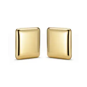 Aprilery Square Smooth Metal Stud Earrings For Women Gold Plated Fashion Jewelry Elegant Design Modern Timeless Accessory