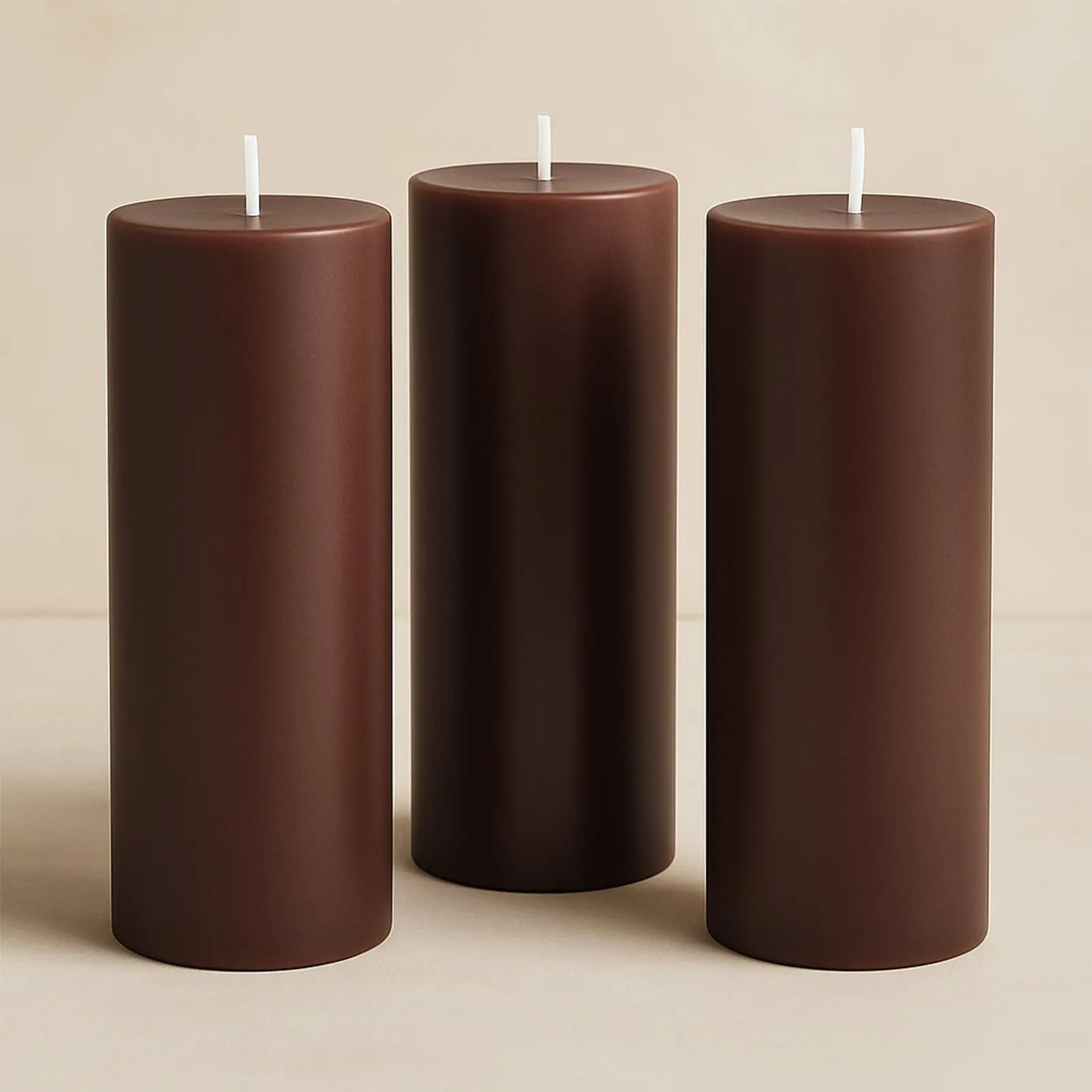 6-Pack Unscented Cinnamon Brown Paraffin Wax Pillar Candles - Dripless 3"x9" Household Candles with Smokeless Cotton Wicks, Clean 90-Hour Long-Lasting Burn for Home Decoration