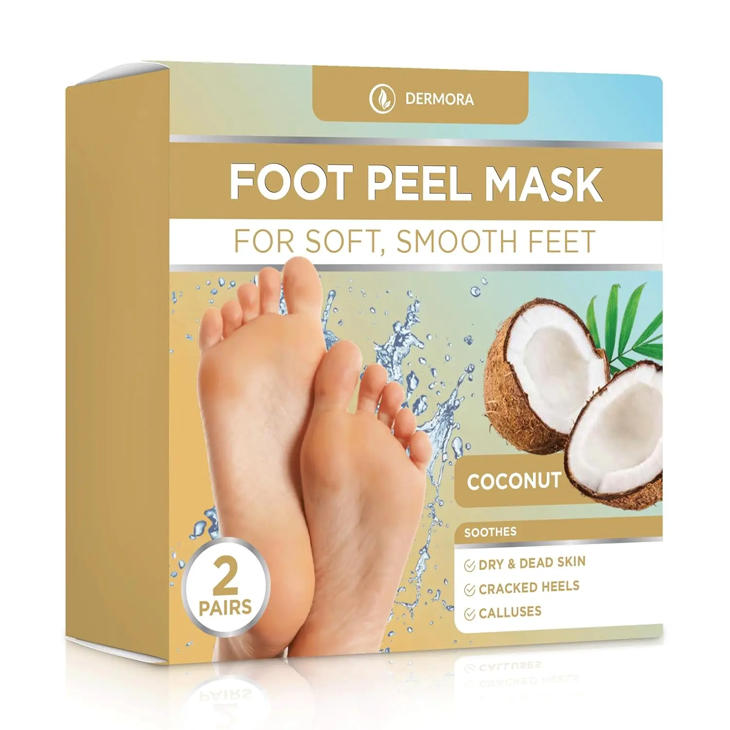 DERMORA Coconut Foot Peel Mask, 2 Pairs, Exfoliating Foot Mask for Dry Feet Callus Remover Peeling, Smooth, Sheet