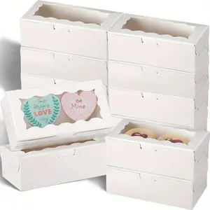 10 Pcs Dual Compartment Cookie Boxes, Paper Snack Containers with Clear Window, Mini Dessert Boxes for Macarons, Chocolate, Valentine's Day Packaging