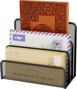 Mesh Mail Organizer 3 Slot Mail Holder for Desk Mesh Letter Sorter File Holder for Home Office Documents, Envelopes, and Postcards Paper Clip Holder Set (Black) UVGVA