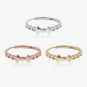 Cute Simple Bow Ring S925 Silver & Gold & Rose Gold Dainty Ribbon Knot Band Minimalist Everyday Adjustable Stacking Rings Gift for Girl Her