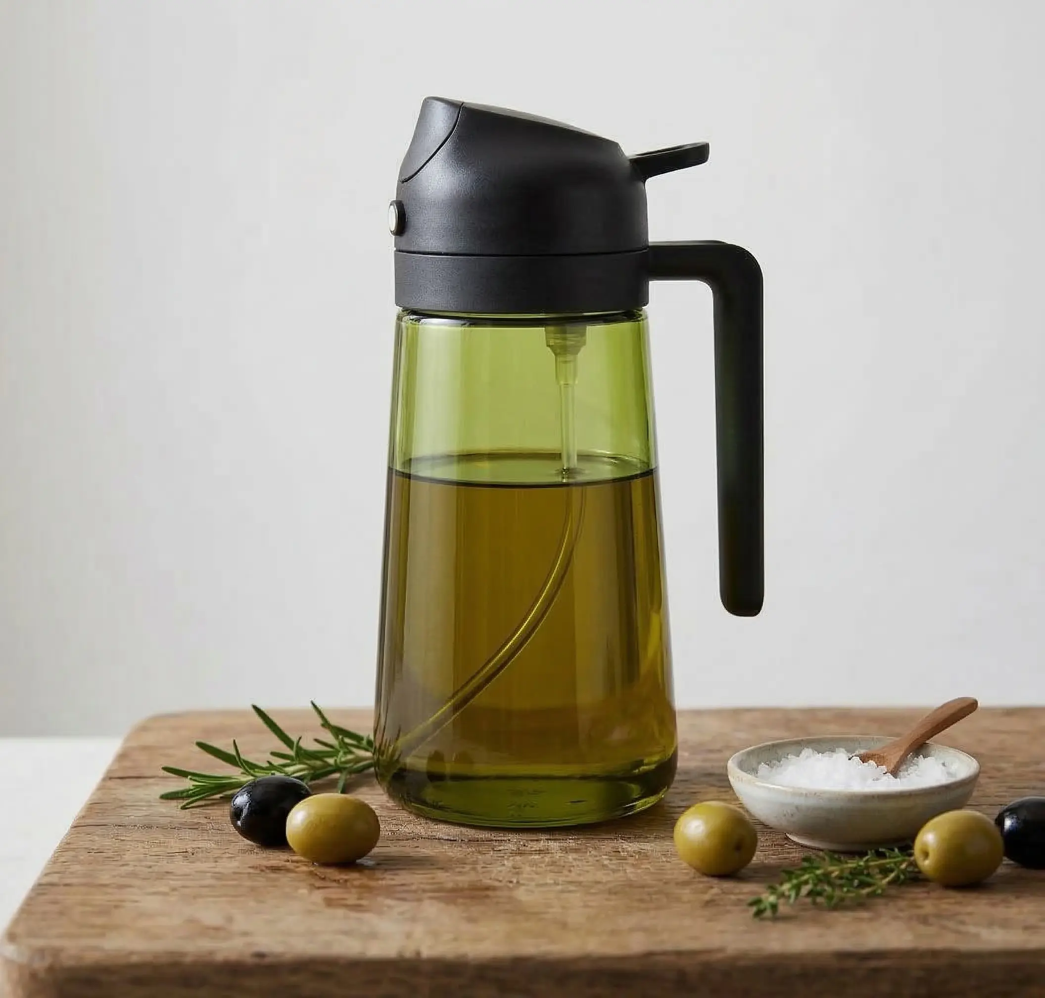 16oz/470ml Eco-Friendly Dark Glass 2-in-1 Olive Oil Sprayer & Dispenser, Kitchen Household Products Storage Bottle for Cooking, Salad Use, Oil Dispenser