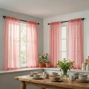 Window Wear 4 Panels 52x63inch Fancy Faux Linen 540D Curtains Orange Sheer Window Treatment Panels for Living Room or Bedroom Easy Installation Natural Light Filtering L21