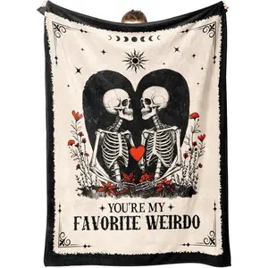 Goth Skeleton Romantic Blanket for Couples I Love You Gift for Him Her, Perfect for Anniversary Birthday Wedding Engagement Valentine's Day Christmas Flannel Fleece Throw for Men Women Boyfriend Girlfriend Ghost