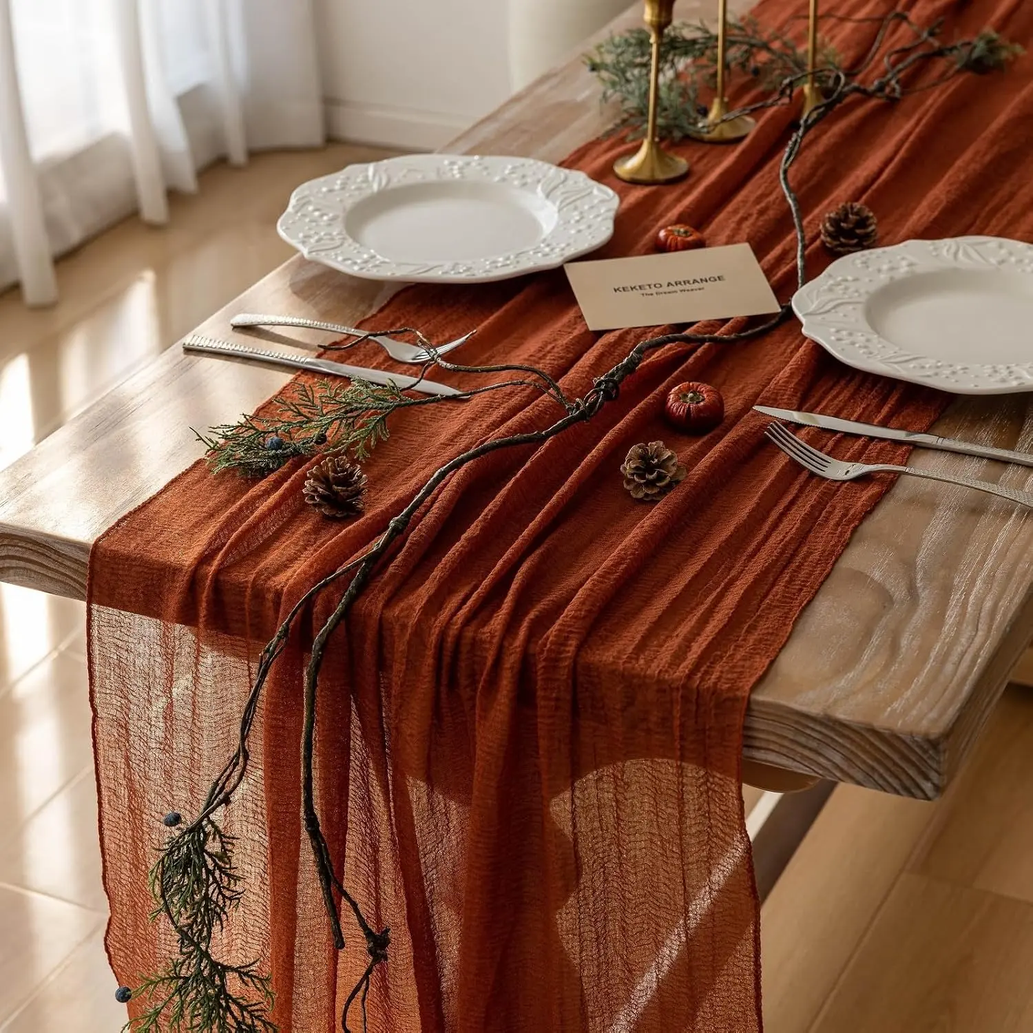 Fall Table Runner Terracotta Cheesecloth 120 Inch Party Home Decorations For Thanksgiving Friendsgiving Wedding Bridal Shower Baby Shower Engagement Rustic Boho Autumn Decor