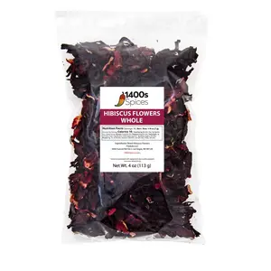 4oz Dried Hibiscus Flowers perfect for Tea and Mexican Agua Fresca, Flor de Jamaica, Sorrel Zobo Whole Flowers and Petals by 1400s Spices