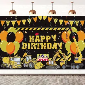 Engineering Car Theme Birthday Background Cloth, Boy Party Decoration Banner, Excavator Tractor Scene Wall, Photography Prop