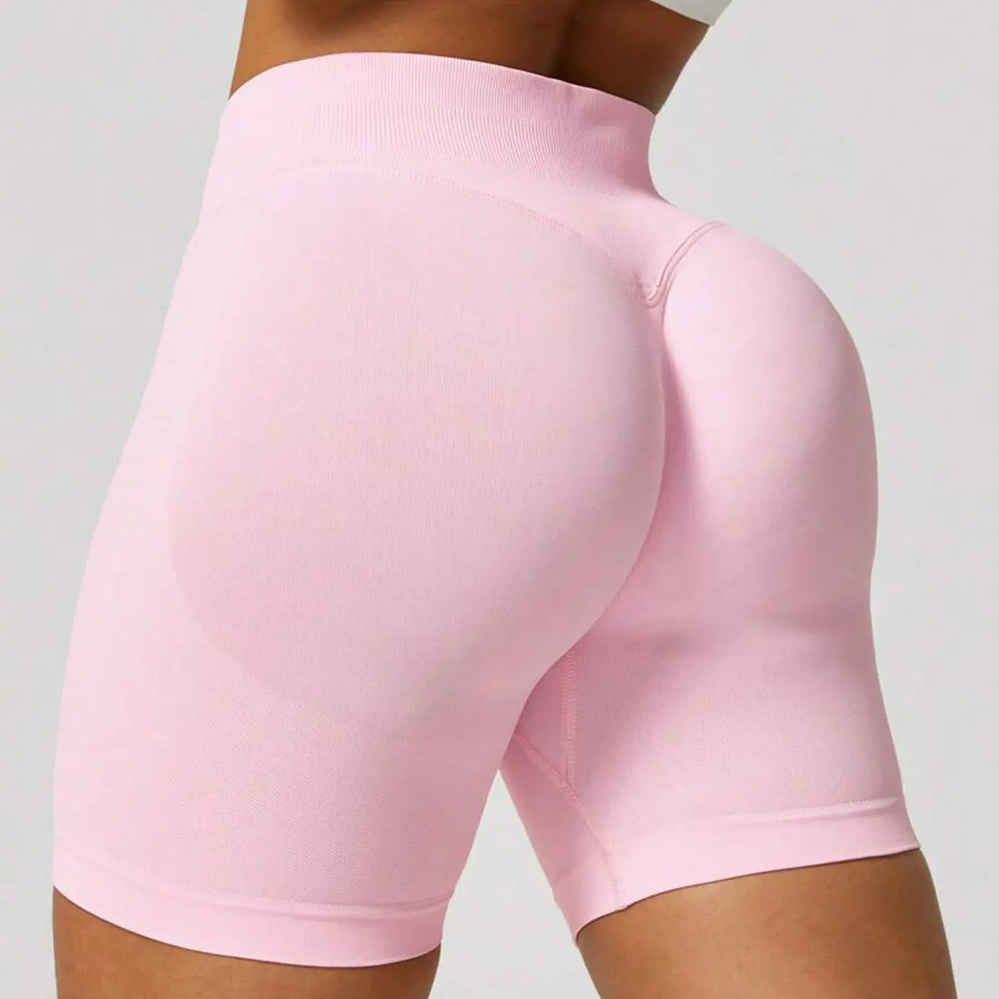 High Waist Tummy Control Side-Ribbed Butt-Lifting Seamless Knitted Shorts, Lightweighted Summer Shorts, Stretchy Womenswear Bottom Peachy Shorts.