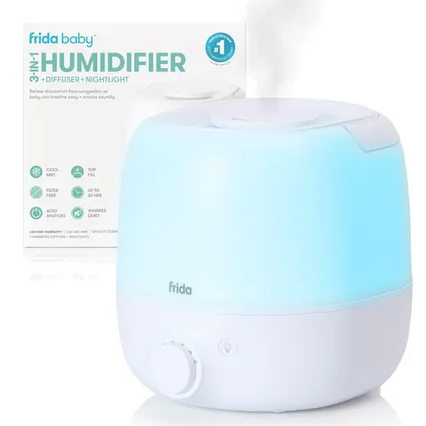 Frida 3-in-1 Cool Mist Humidifier for Large Rooms, Top Fill Humidifier for Bedroom, Allergy Relief, 60 Hour Runtime + Nightlight, Auto Shut-Off, Quiet, Carry Handle, Essential Oil Diffuser Humidifier For Home Aromatherapy Humidifier
