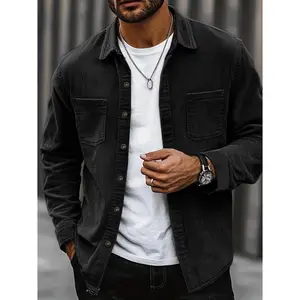 Popular corduroy material men's casual shirt jacket with lapel buttons, long sleeved cardigan, double patch pocket design suitable for daily leisure, fashion, simplicity, commuting, street fashion, spring and autumn long sleeved shirt
