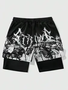 Men's Skull Print Shorts, Regular Fit Casual Fashion Comfy Breathable Shorts for Summer, Men's Bottoms for Daily Wear