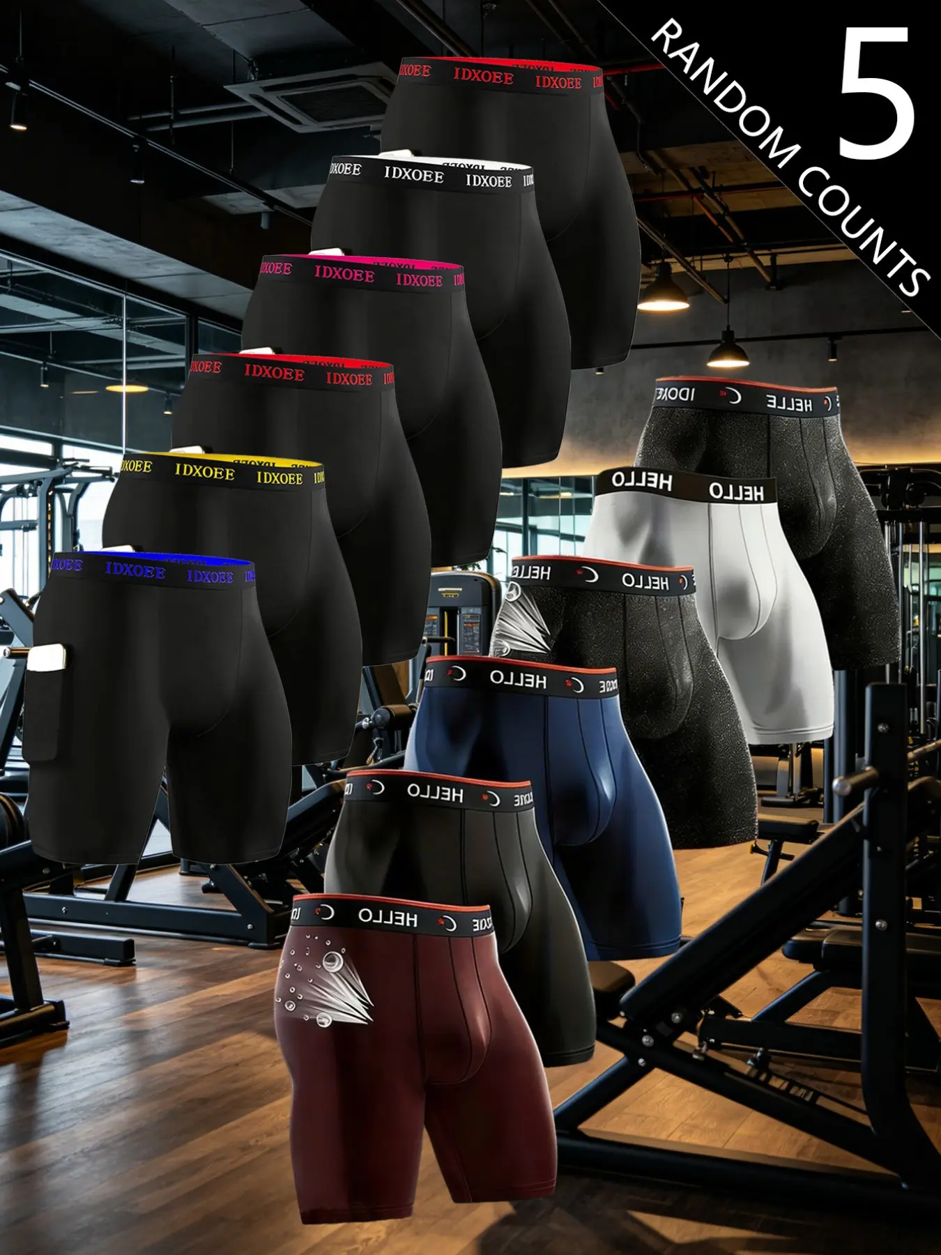 5pcs random Men's long style flat cornered underwear,soft,comfortable and durable, Sporty Underwear, men's sports underwear, Gym Workout underwear with contour pockets, suitable for daily fitness and running, Wearing in all seasons