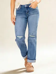 High Waisted Straight Leg Loose Boyfried Denim Pants for Women - Comfortable & Stylish Bottoms - Womenswear