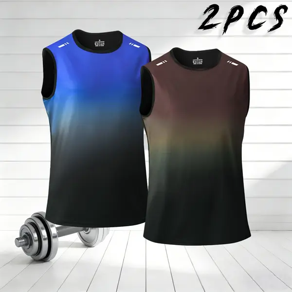 Multi-pack sleeveless tank tops for men, quick-dry breathable stretchy skin-friendly fabric, shoulder stripe details for personalized style, black solid color on the back for a simple look; perfect for fitness enthusiasts and runners. Casual Fit Minimalis