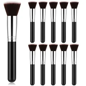 10PCS Makeup Brushes Bulk Flat Top Foundation Brush Liquid Cream Powder Foundation Contour Blush Concealer Eye Shadow Blending Liner Make up Kit for Wedding Artist