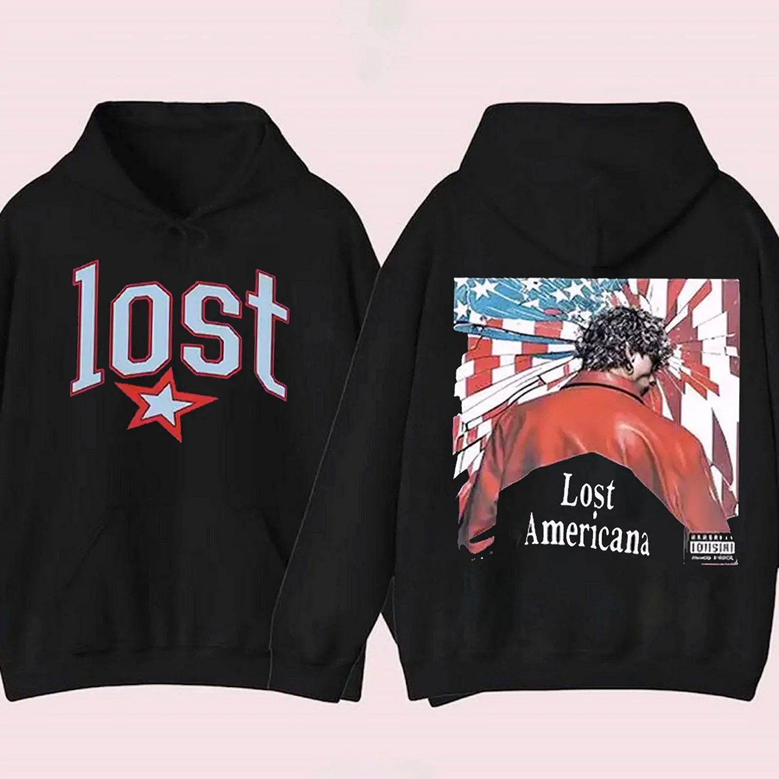 Lost Americana 2 Sided Graphic Pullover Hoodie Fleece Fabric Casual Streetwear Trendy Top Perfect Gift For Women For Men