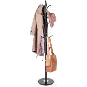 Modern Metal Coat Rack with Sturdy  Marble Base for Coat, Jacket, Hat, Cloths, Bags - Freestanding Coat Stand with 12 Hooks & Umbrella Holder for Entryway, Hallway, Corner, Office
