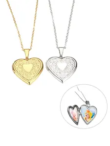 Heart Locket Necklace - Gold & Silver Tone Vintage Photo Locket Pendant Necklace, Holds Pictures Memorial Jewelry Gift for Women, Love Heart Necklace