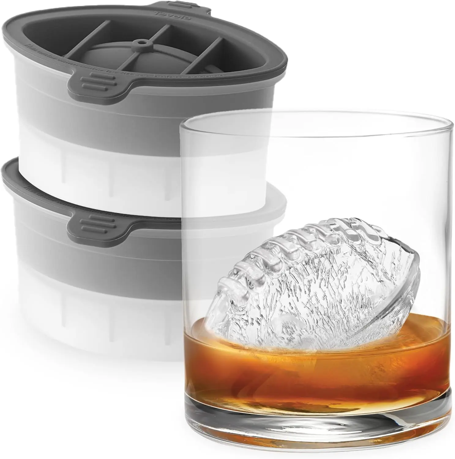 Football Ice Cube Mold Pack of 2 Large Craft Ice Molds for Whiskey Bourbon Cocktails Drinks, Dishwasher Safe BPA Free Silicone Ice Mold Football Themed Gifts for Fans, Coaches, MenGift.
