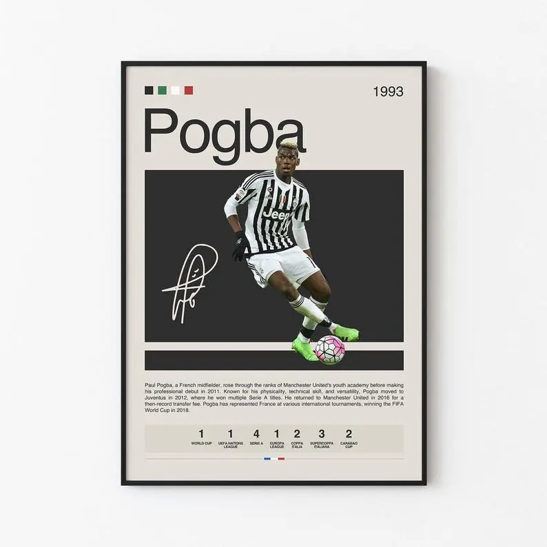 Paul Pogba Poster, French Footballer, Sports Poster, Football Player Poster, Soccer Wall Art, Sports Bedroom Posters (PRODUCT DOES NOT INCLUDE FRAME)