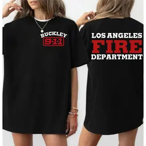 9 1 1 Tv Show Lafd T Shirt | Firefighter Inspired Graphic Featuring Buckley And Bobby Nash With Lafd Elements | Trendy Cotton Graphic Gift Style With Bold Heroic Emergency Aesthetic | Unisex Casual Graphic T Shirt