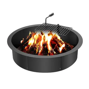 VEVOR Fire Pit Ring, Fire Pit Insert with Barbecue Fire Ring, 35-In Outer/31-In Inner Diameter, 8.5in Height, Carbon Steel Liner DIY Campfire Ring above/In-Ground, for Outdoor Camping, Bonfires
