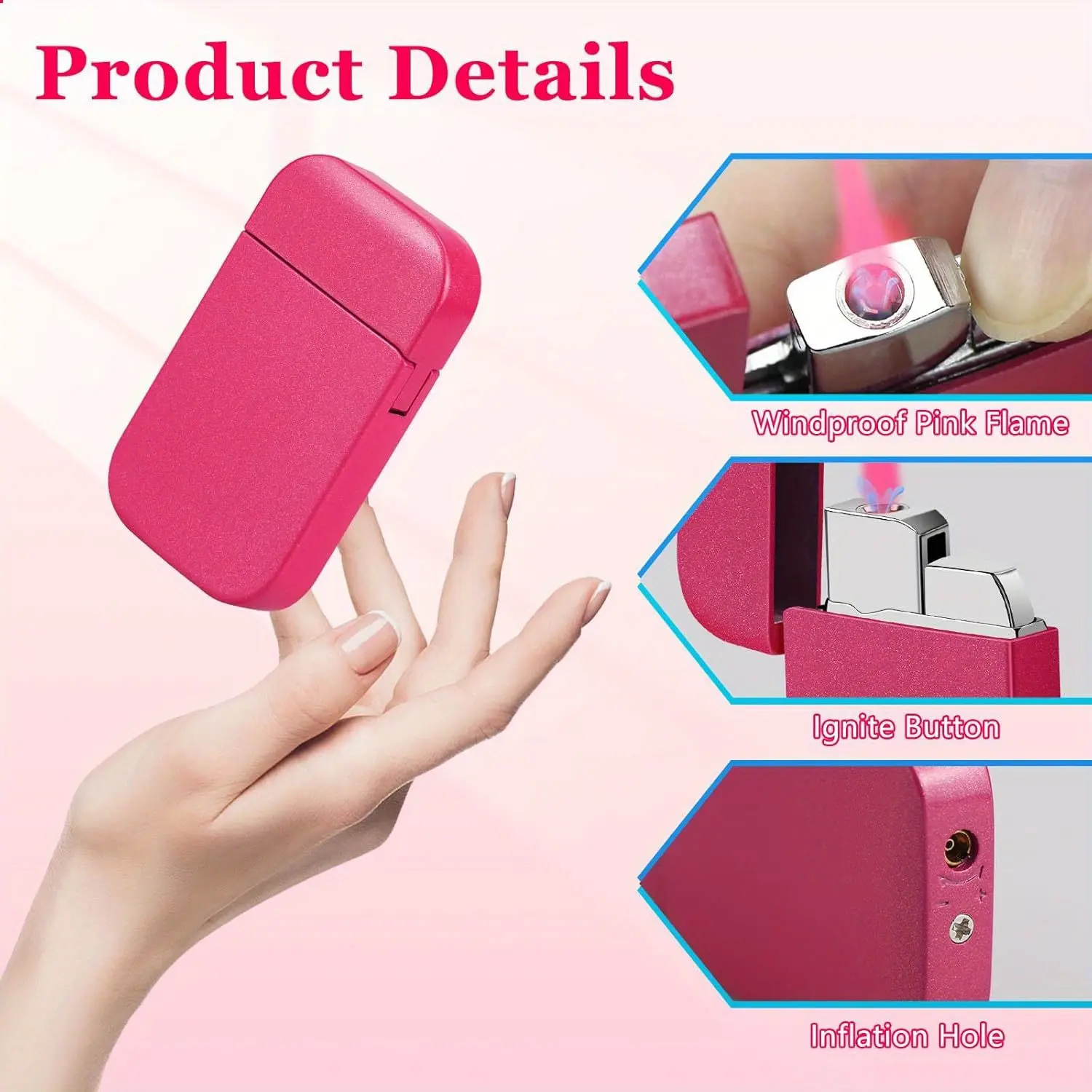 1pc Pink Flame Lighter, Zinc Alloy Windproof Torch for Outdoor Camping BBQ Candle, Refillable Butane Liquid Gas Lighter, Ideal Gift for Girls and Women - No Battery Included, Camping Essentials | Portable Lighter | Zinc Alloy Lighter