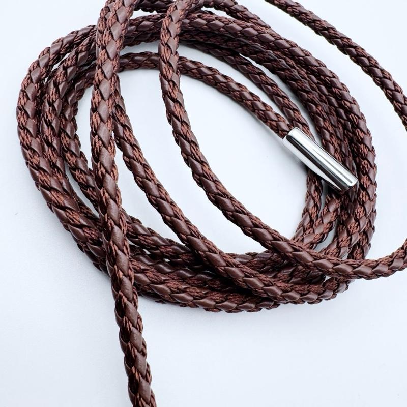 Tie-up Burgundy Braided Rope belt in soft leather