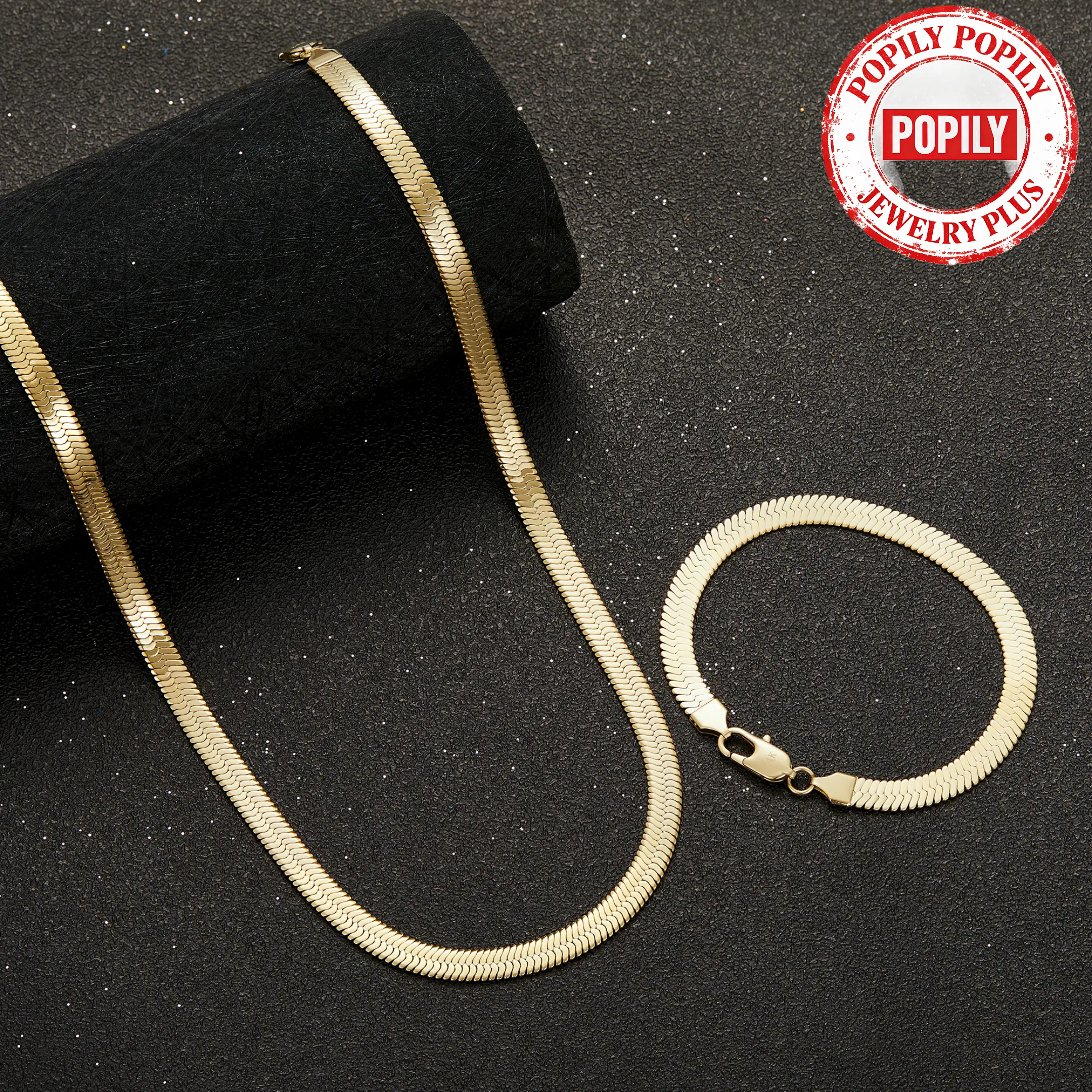 [Mother's Day Gifts]14K Gold-Plated Herringbone Choker Necklace for Women & Men, Dainty Flat Snake Chain, Titanium Steel, Non-Tarnish Minimalist Layered Jewelry, Lightweight & Luxurious Everyday Clavicle Necklace