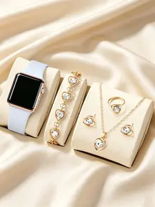 Women's Square LED Electronic Fashion Exquisite Watch Set with Plastic Case and Analog-Digital Display, Rhinestone Heart Design, Perfect Gift for Any Occasion, Party Fashion Watch