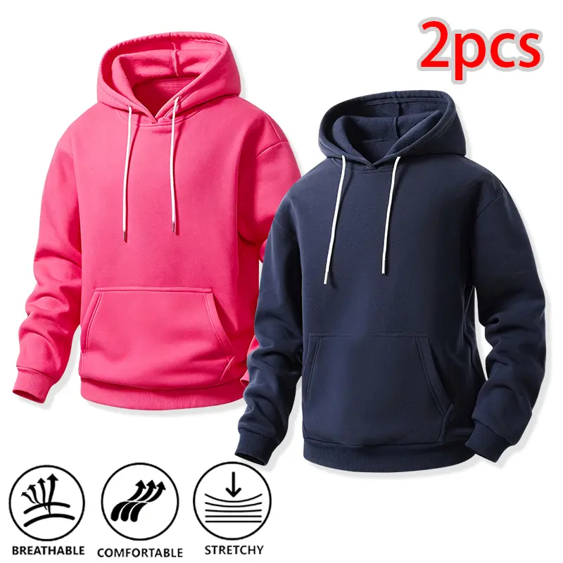 Multi-pack solid-color pullover hoodies — soft, stretchy sweatshirt tops for men and women, ideal for workouts, jogging, and travel