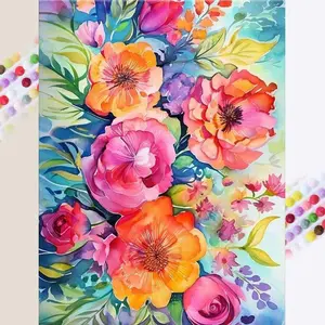 5D DIY Handmade Diamond Painting Kit, Colorful Floral Design, Full Round Drill Mosaic Art, Home Decor Gift, Creative Needlework Craft