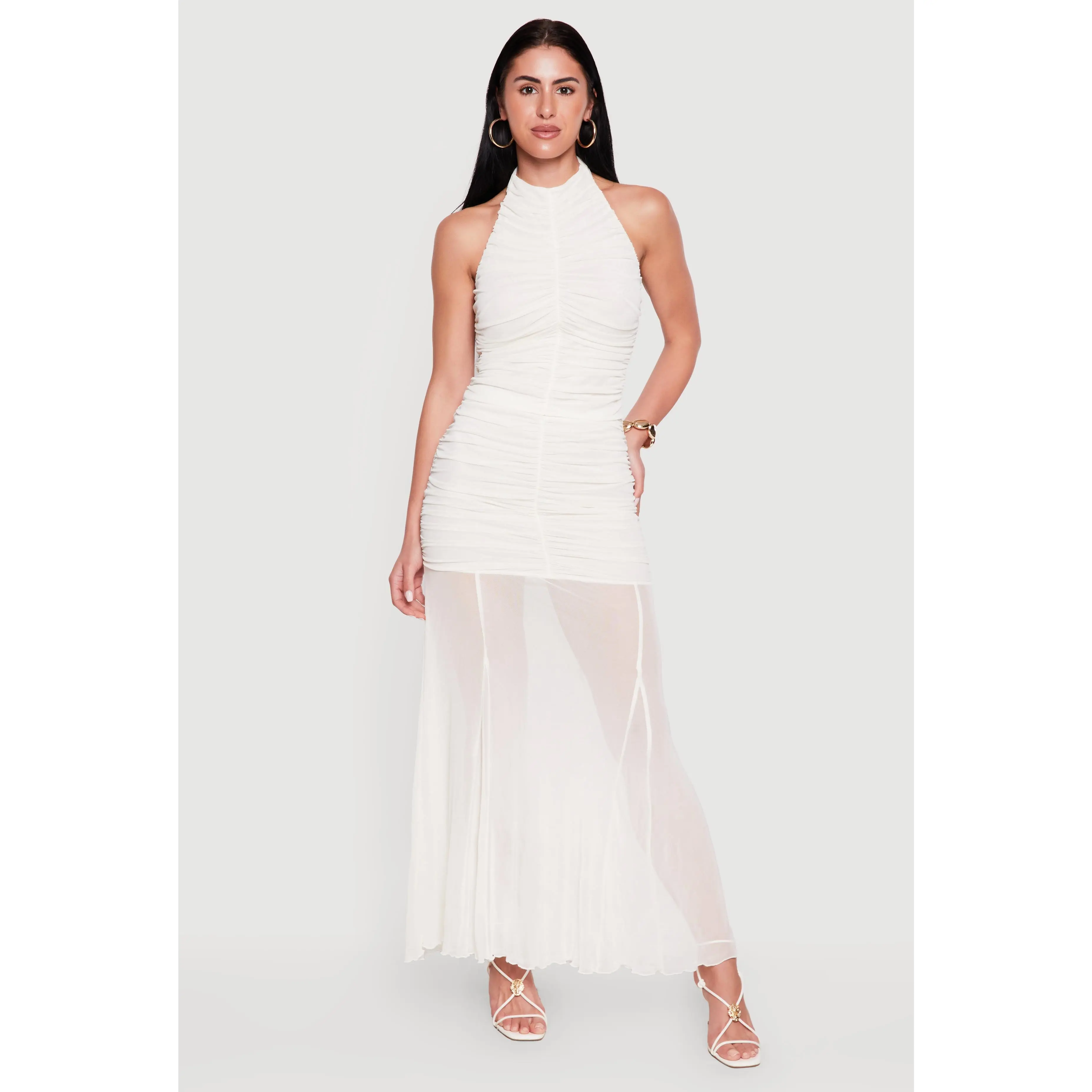 Ruched Mesh Overlay Mermaid Skirt