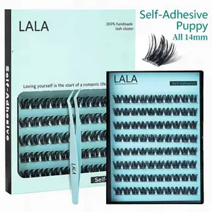 【Mother's day Sales】【Puppy】【Self-Adhesive】LALA Eyelashes 14mm C-Curly Pre-Glued Lash Clusters Easy Application & Reusable No Glue Needed for Natural Look