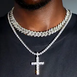 Tennis Chain & Cross Pendant